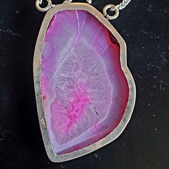 New Pink Agate Druzy & Apatite 925 Silver Necklace. - Picture 6 of 15